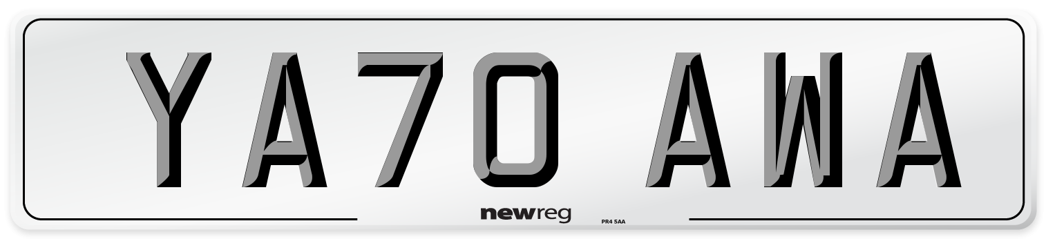 YA70 AWA Number Plate from New Reg